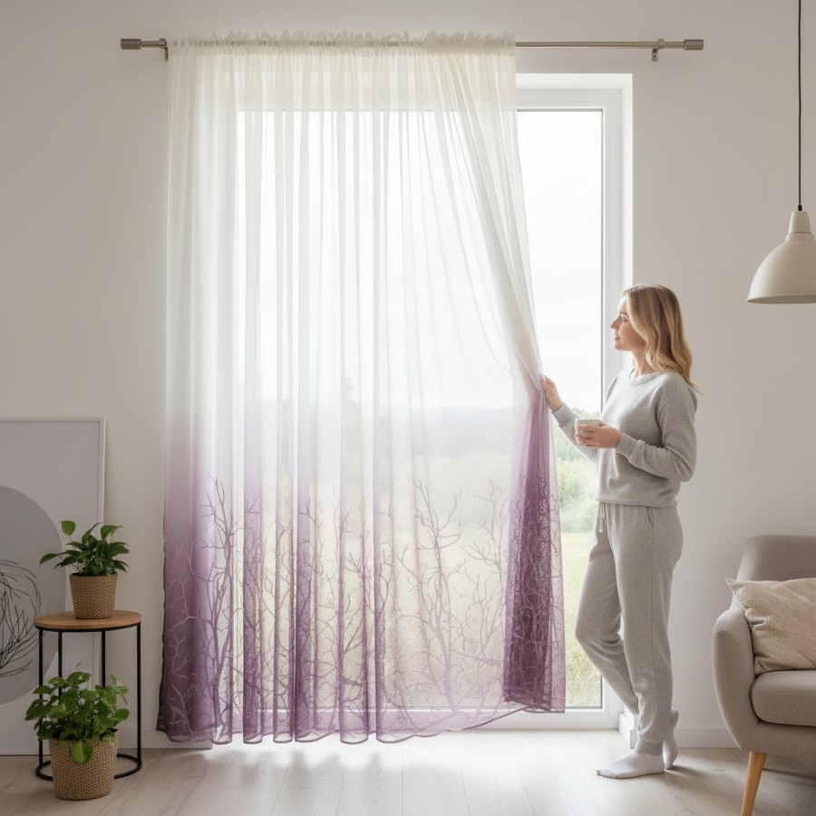 Dieninė užuolaida "Ombre šakos  alyvinė 4"