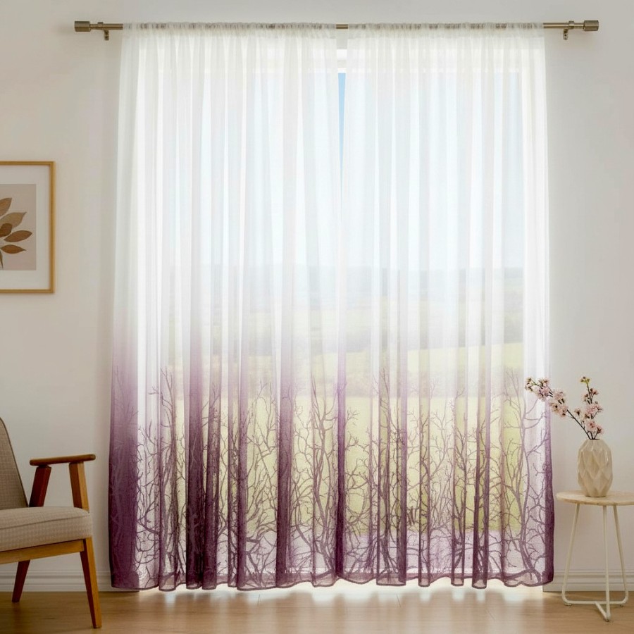 Dieninė užuolaida "Ombre šakos  alyvinė 6"