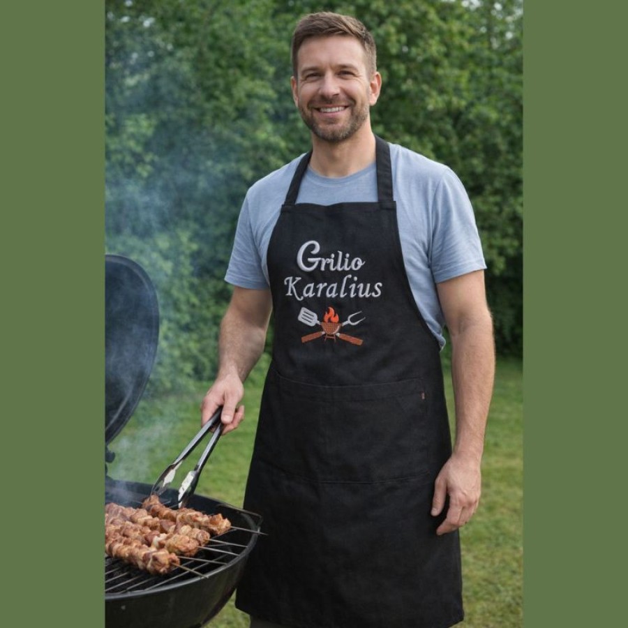 Siuvinėta prijuostė „Grilio karalius“ Siuvinėta prijuostė „Grilio karalius“