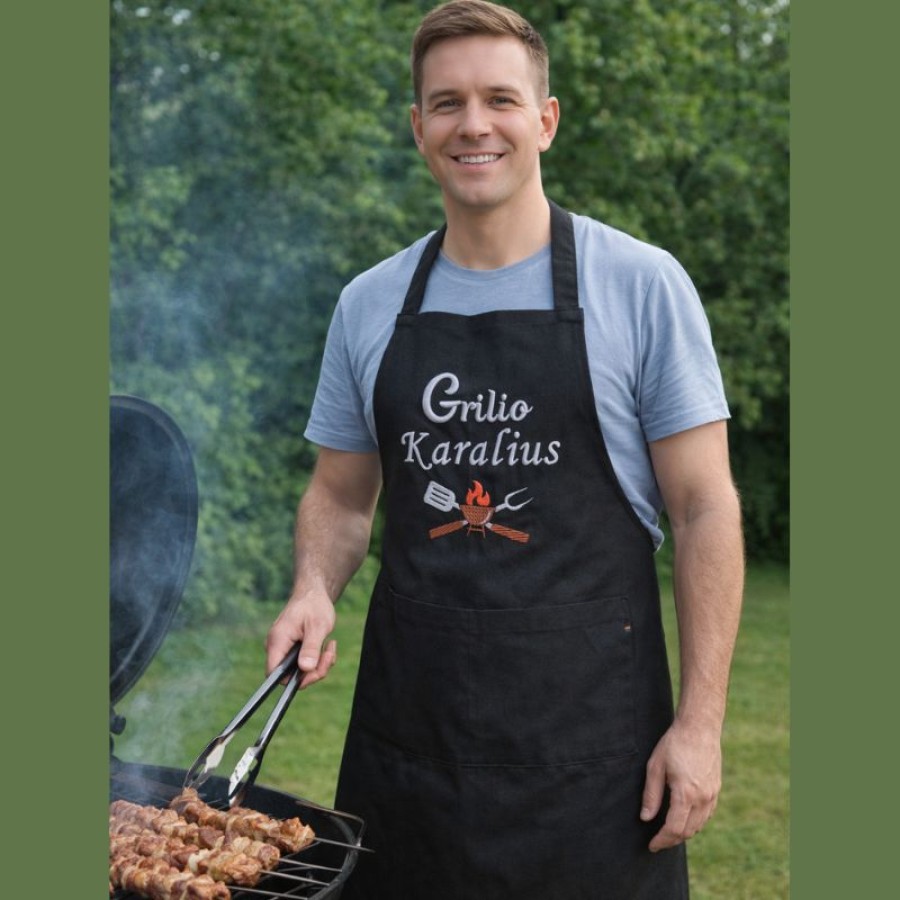 Siuvinėta prijuostė „Grilio karalius“ Siuvinėta prijuostė „Grilio karalius“