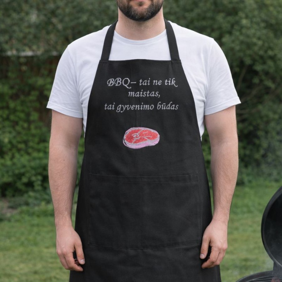 Siuvinėta juoda prijuostė „BBQ – tai ne tik maistas, tai gyvenimo būdas“ Siuvinėta juoda prijuostė „BBQ – tai ne tik maistas, tai gyvenimo būdas“