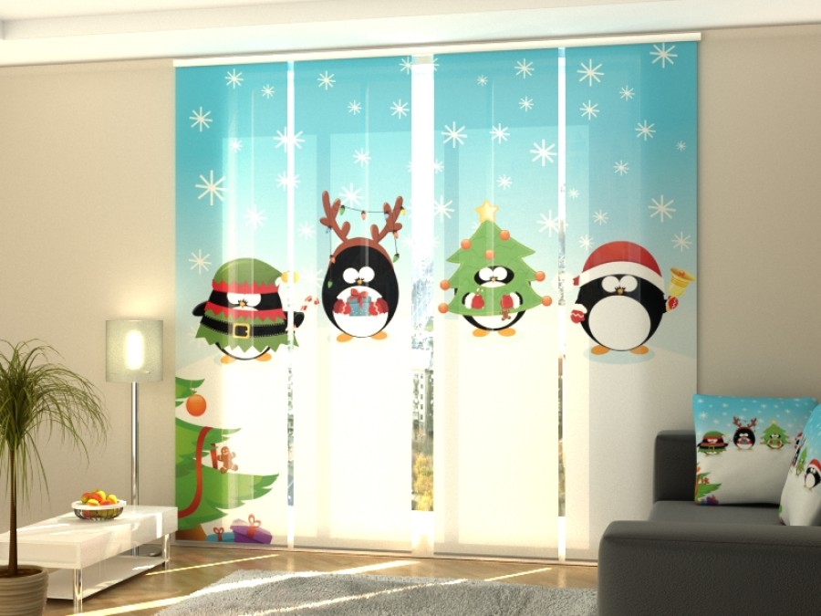 Kalėdinė lango širma iš 4 dalių "Kalėdiniai pingvinai"