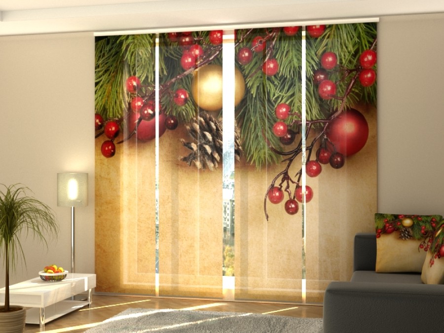 Kalėdinė lango širma iš 4 dalių "Retro dekoracijos"