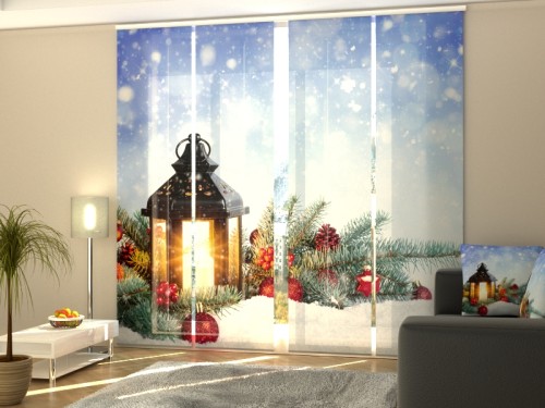 Kalėdinė lango širma iš 4 dalių "Žibintas ant sniego"