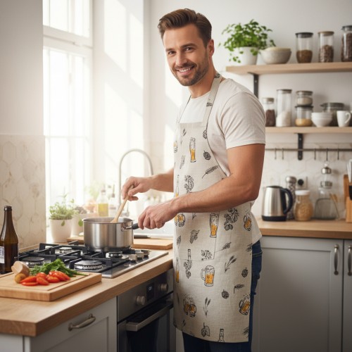 Lininė prijuostė su apynių motyvais – vyriška, pagaminta Lietuvoje