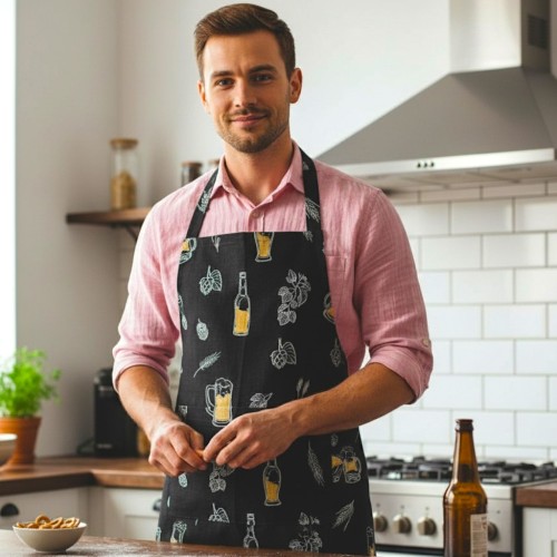 Lininė juoda prijuostė "Apyniai"